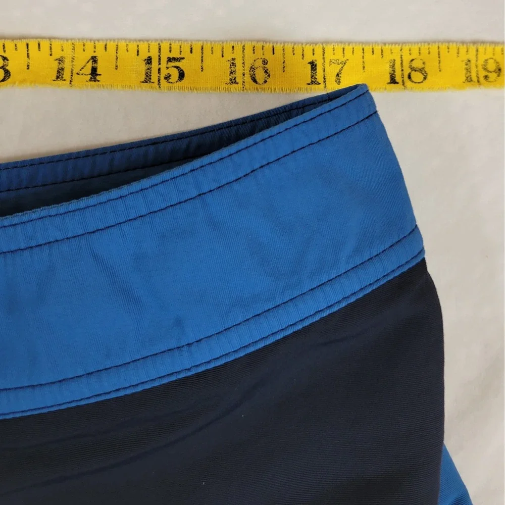 Patagonia Mens 35 Board Shorts Blue Colorblock Swim Trunks Nylon‎ Lace Up Fly